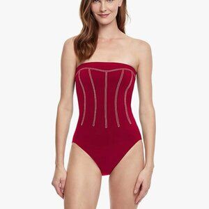 Gottex Red Strapless One Piece Swimsuit